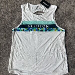 Peloton Women's White and Blue Muscle Tee